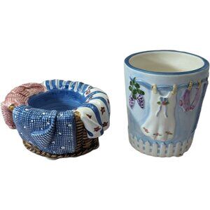 Yankee Candle Tealight Candle Holders Laundry Basket Clothesline Red White Blue